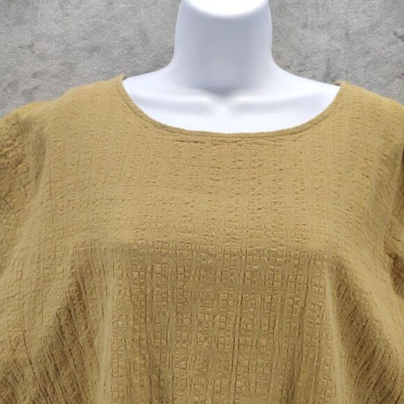 Easel Womens M Mustard Yellow Crinkle Cotton Batwing Eyelet Fabric Sleeve Blouse - Picture 5 of 12